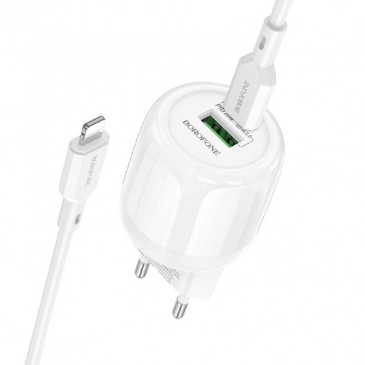 СЗУ Borofone BA93A Lustrous PD20W+QC3.0 (1USB-A/1C) + кабель Type-C to Lightning White
