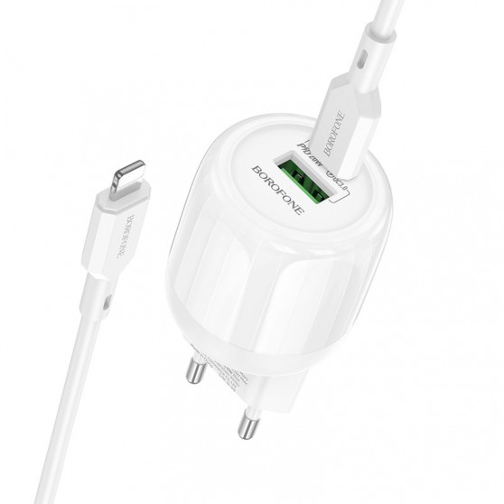 МЗП Borofone BA93A Lustrous PD20W+QC3.0 (1USB-A/1C) + кабель Type-C to Lightning White
