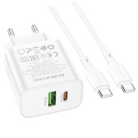 Блок живлення Borofone BA88A Navy PD20W+QC3.0 (1USB-A/1C) + кабель Type-C to Type-C White