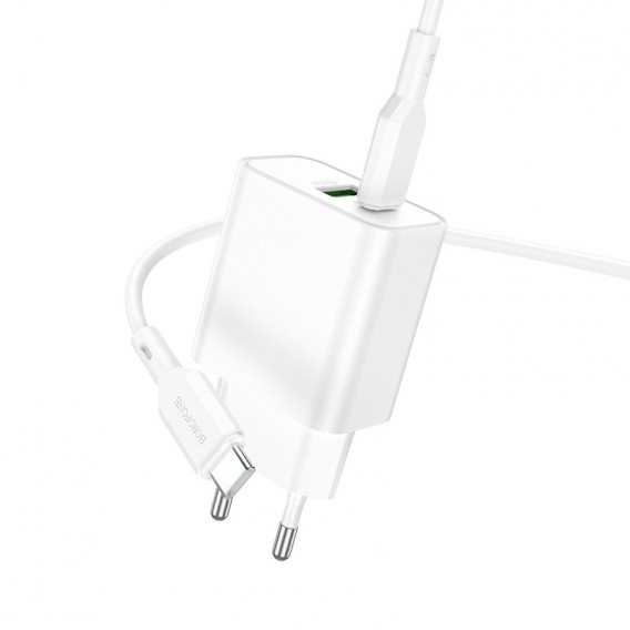 Блок питания Borofone BA88A Navy PD20W+QC3.0 (1USB-A/1C) + кабель Type-C to Type-C White