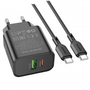СЗУ Borofone BA88A Navy PD20W+QC3.0 (1USB-A/1C) + кабель Type-C to Type-C Black