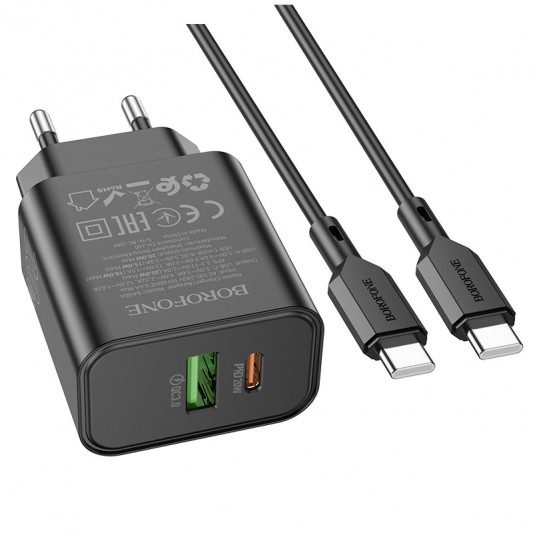 МЗП Borofone BA88A Navy PD20W+QC3.0 (1USB-A/1C) + кабель Type-C to Type-C Black
