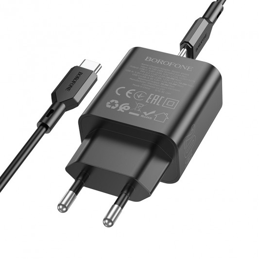 МЗП Borofone BA88A Navy PD20W+QC3.0 (1USB-A/1C) + кабель Type-C to Type-C Black - зображення 1 