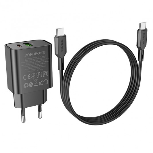МЗП Borofone BA88A Navy PD20W+QC3.0 (1USB-A/1C) + кабель Type-C to Type-C Black - зображення 2 
