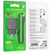 МЗП Borofone BA88A Navy PD20W+QC3.0 (1USB-A/1C) + кабель Type-C to Type-C Black