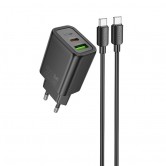 Блок живлення Hoco N61 Gentle PD20W+QC3.0 (1USB-A/1C) + кабель Type-C to Type-C Black Блок живлення Hoco N61 Gentle PD20W+QC3.0 (1USB-A/1C) + кабель Type-C to Type-C Black