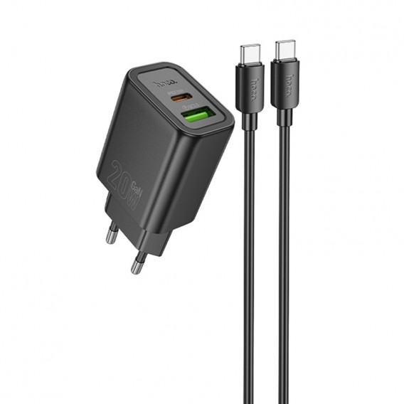 Блок живлення Hoco N61 Gentle PD20W+QC3.0 (1USB-A/1C) + кабель Type-C to Type-C Black