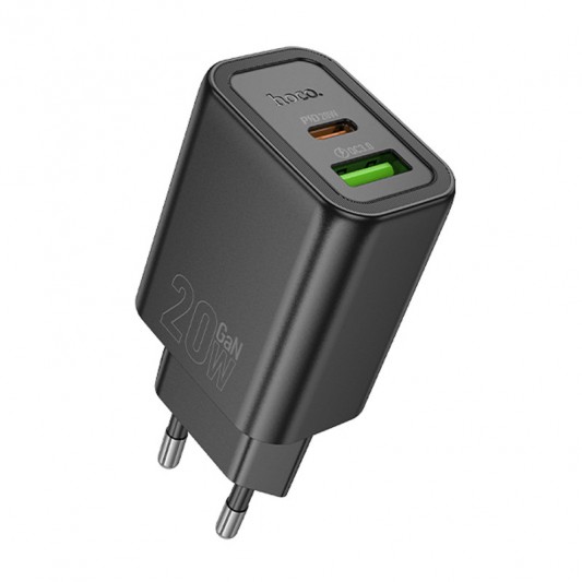 СЗУ Hoco N61 Gentle PD20W+QC3.0 (1USB-A/1C) + кабель Type-C to Type-C Black - изображение 3