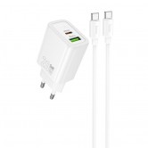 Блок живлення Hoco N61 Gentle PD20W+QC3.0 (1USB-A/1C) + кабель Type-C to Type-C White Блок живлення Hoco N61 Gentle PD20W+QC3.0 (1USB-A/1C) + кабель Type-C to Type-C White