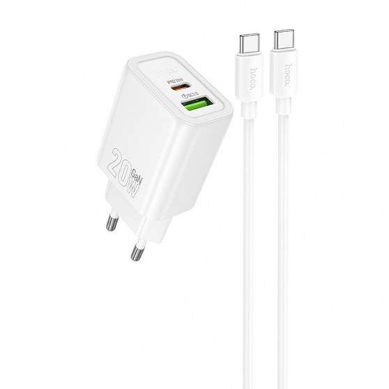 МЗП Hoco N61 Gentle PD20W+QC3.0 (1USB-A/1C) + кабель Type-C to Type-C White
