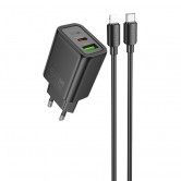 Блок живлення Hoco N61 Gentle PD20W+QC3.0 (1USB-A/1C) + кабель Type-C to Lightning Black Блок живлення Hoco N61 Gentle PD20W+QC3.0 (1USB-A/1C) + кабель Type-C to Lightning Black