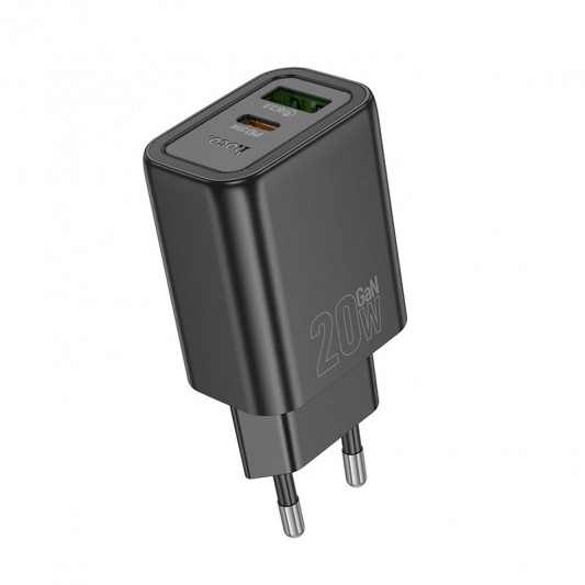СЗУ Hoco N61 Gentle PD20W+QC3.0 (1USB-A/1C) + кабель Type-C to Lightning Black - изображение 2