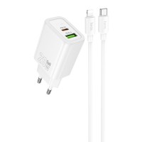 Блок питания Hoco N61 Gentle PD20W+QC3.0 (1USB-A/1C) + кабель Type-C to Lightning White