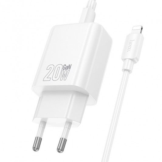 СЗУ Hoco N61 Gentle PD20W+QC3.0 (1USB-A/1C) + кабель Type-C to Lightning White - изображение 2
