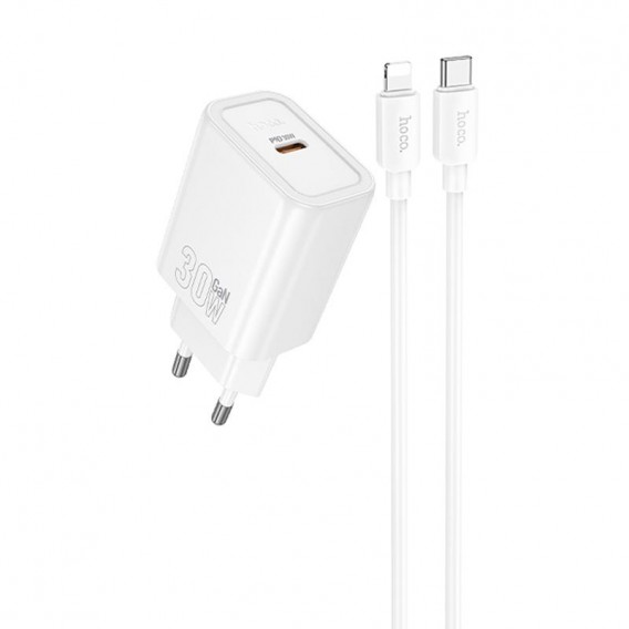 Блок живлення Hoco N62 Gentle PD30W (1USB-C) + кабель Type-C to Lightning White