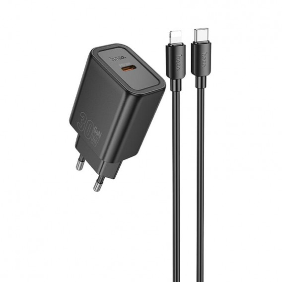 Блок живлення Hoco N62 Gentle PD30W (1USB-C) + кабель Type-C to Lightning Black