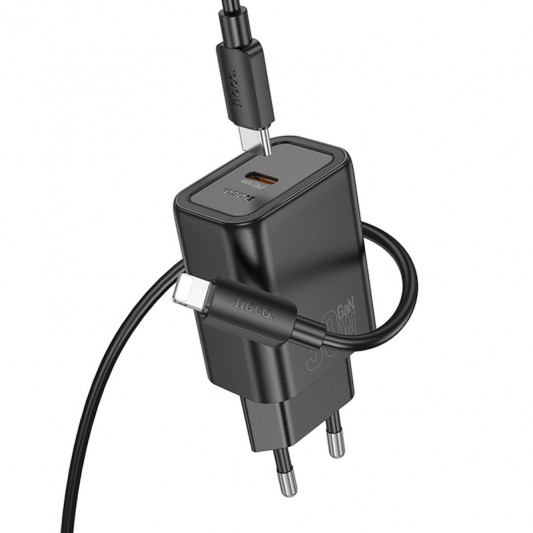 СЗУ Hoco N62 Gentle PD30W (1USB-C) + кабель Type-C to Lightning Black - изображение 1