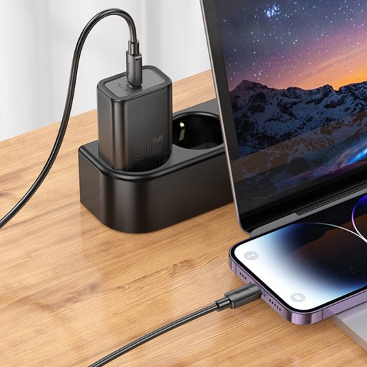 СЗУ Hoco N62 Gentle PD30W (1USB-C) + кабель Type-C to Lightning Black - изображение 2