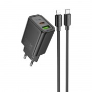 СЗУ Hoco N63 Gentle PD30W+QC3.0 (1USB-A/1C) + кабель Type-C to Lightning Black