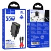 Блок питания Hoco N63 Gentle PD30W+QC3.0 (1USB-A/1C) + кабель Type-C to Lightning Black