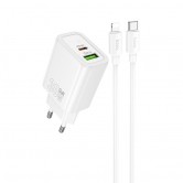 Блок живлення Hoco N63 Gentle PD30W+QC3.0 (1USB-A/1C) + кабель Type-C to Lightning White Блок живлення Hoco N63 Gentle PD30W+QC3.0 (1USB-A/1C) + кабель Type-C to Lightning White