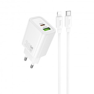 Блок живлення Hoco N63 Gentle PD30W+QC3.0 (1USB-A/1C) + кабель Type-C to Lightning White