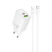 СЗУ Hoco N63 Gentle PD30W+QC3.0 (1USB-A/1C) + кабель Type-C to Lightning White