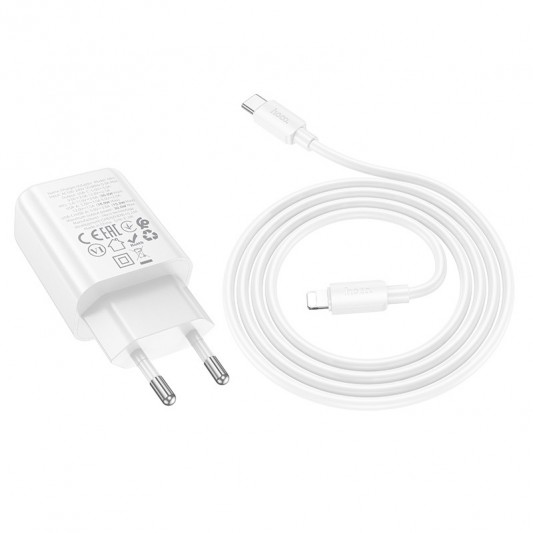 СЗУ Hoco N63 Gentle PD30W+QC3.0 (1USB-A/1C) + кабель Type-C to Lightning White - изображение 1