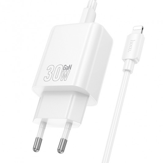 СЗУ Hoco N63 Gentle PD30W+QC3.0 (1USB-A/1C) + кабель Type-C to Lightning White - изображение 2