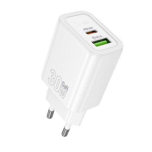 СЗУ Hoco N63 Gentle PD30W+QC3.0 (1USB-A/1C) + кабель Type-C to Lightning White - изображение 4