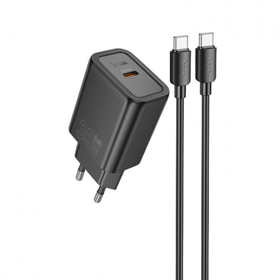 Блок живлення Hoco N62 Gentle PD30W (1USB-C) + кабель Type-C to Type-C Black