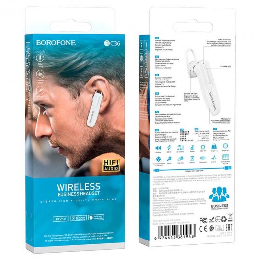 Bluetooth Гарнитура Borofone BC36 Lucky Белый Bluetooth Гарнитура Borofone BC36 Lucky Белый - изображение 3