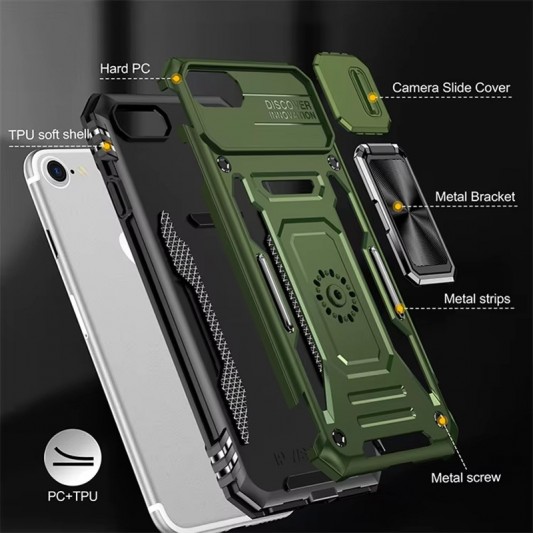 Ударопрочный чехол Camshield Army Ring для Apple iPhone 7 / 8 / SE (2020) (4.7") Оливковый / Army Green - изображение 5