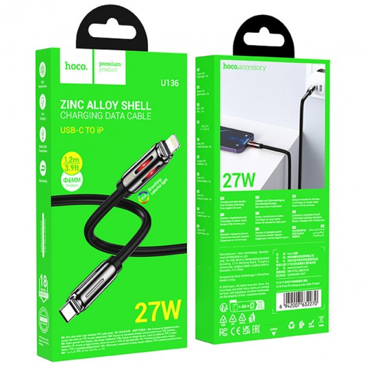 Дата кабель Hoco U136 Prize Type-C to Lightning 27W (1.2m) Black - изображение 4