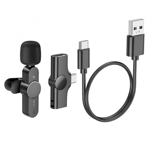 Петличний бездротовий мікрофон Borofone BFK12 Trophy lavalier Lightning Black - зображення 1 