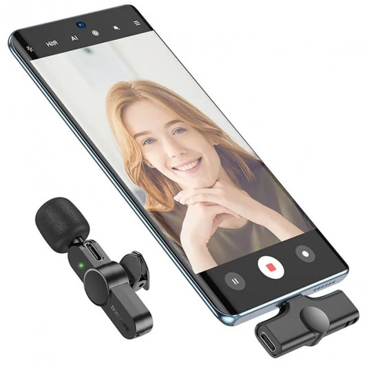 Петличний бездротовий мікрофон Borofone BFK12 Trophy lavalier Lightning Black - зображення 2 