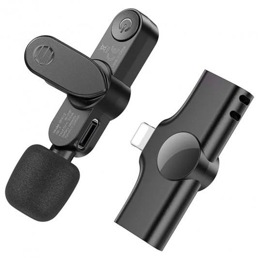 Петличний бездротовий мікрофон Borofone BFK12 Trophy lavalier Lightning Black - зображення 3 
