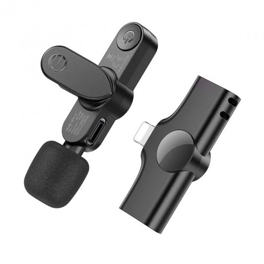 Петличний бездротовий мікрофон Borofone BFK12 Trophy lavalier Lightning Black - зображення 4 
