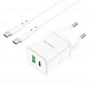 СЗУ Borofone BN7 PD20W+QC3.0 (1USB-A/1C) + кабель Type-C to Type-C White