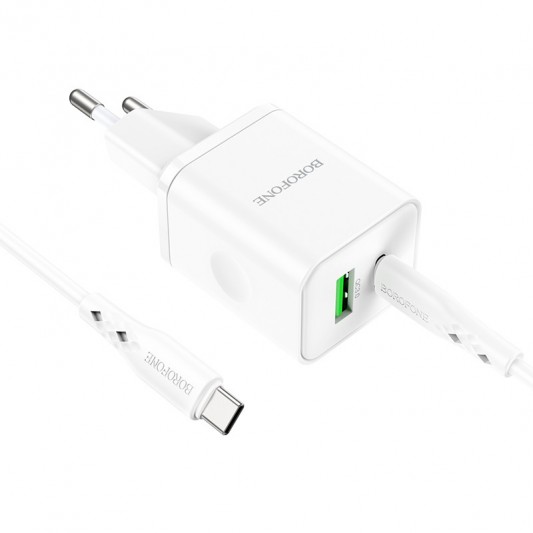 СЗУ Borofone BN7 PD20W+QC3.0 (1USB-A/1C) + кабель Type-C to Type-C White - изображение 2