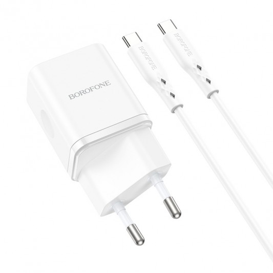 СЗУ Borofone BN7 PD20W+QC3.0 (1USB-A/1C) + кабель Type-C to Type-C White - изображение 3