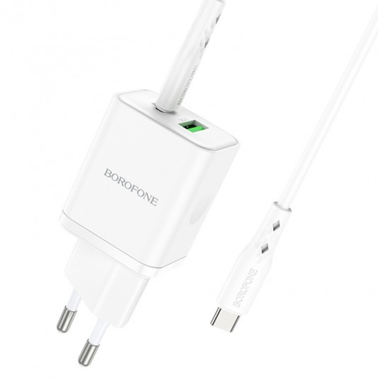 СЗУ Borofone BN7 PD20W+QC3.0 (1USB-A/1C) + кабель Type-C to Type-C White - изображение 4