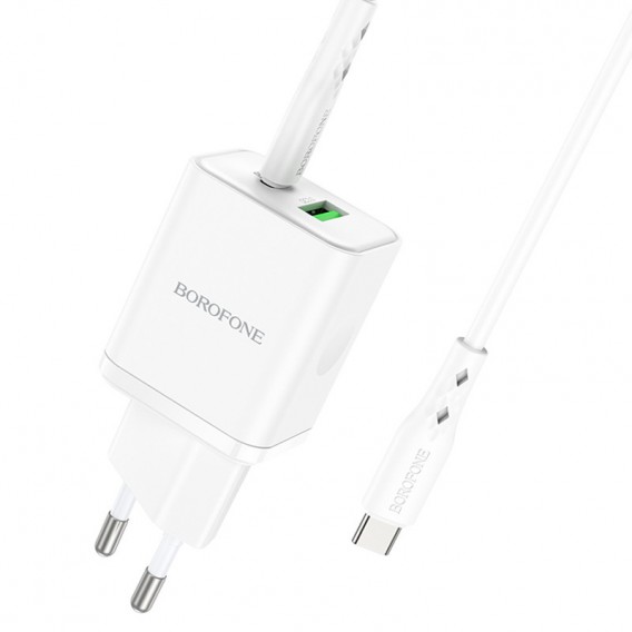 Блок питания Borofone BN7 PD20W+QC3.0 (1USB-A/1C) + кабель Type-C to Type-C White