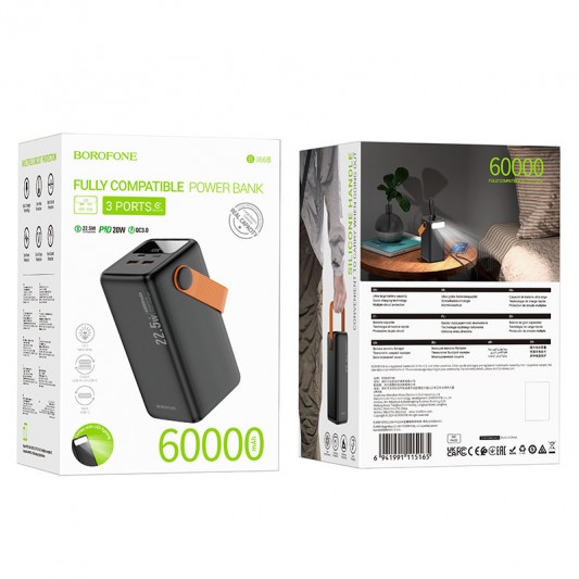 Портативное ЗУ Power Bank BOROFONE BJ66B Magnifico 22.5W+PD20W 60000 mAh Black - изображение 5