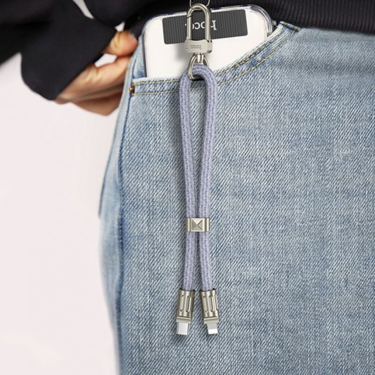 Дата кабель-шнурок Hoco GH5 Elegant Type-C to Lightning (0.21m) Denim Blue - зображення 4 