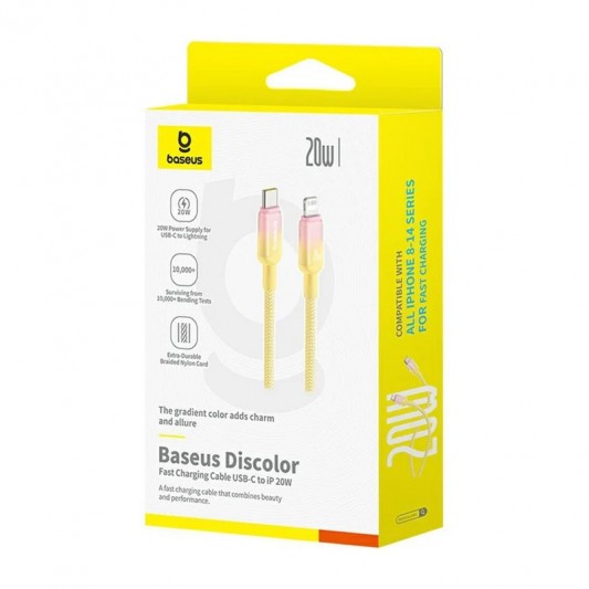 Дата кабель Baseus Discolor Series Fast Charging Type-C to Lightning 20W (1m) (P10374901) Custard Yellow - зображення 4 