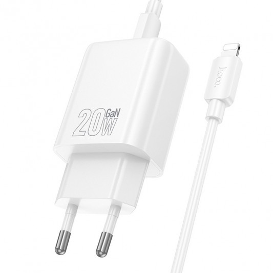 СЗУ Hoco N60 Gentle PD20W (1USB-C) + кабель Type-C to Lightning White - изображение 1