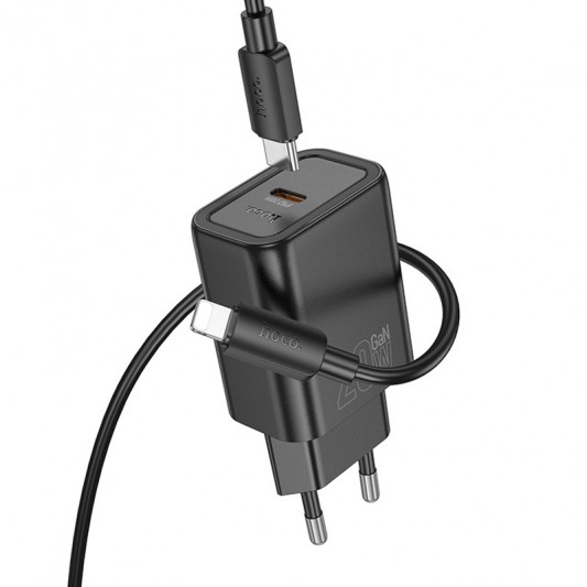 СЗУ Hoco N60 Gentle PD20W (1USB-C) + кабель Type-C to Lightning Black - изображение 3