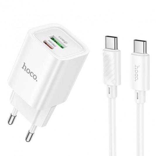 СЗУ Hoco C149A Charm PD30W+QC3.0 (1USB-A/1C) + кабель Type-C to Type-C White