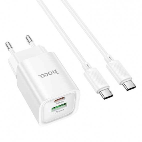Блок живлення Hoco C149A Charm PD30W+QC3.0 (1USB-A/1C) + кабель Type-C to Type-C White